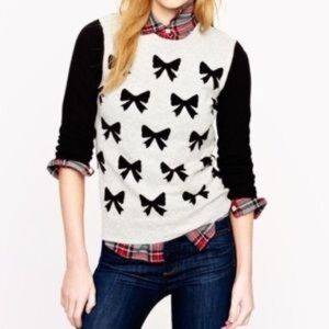 J. Crew Black and White Merino Wool Bow Sweater Size M